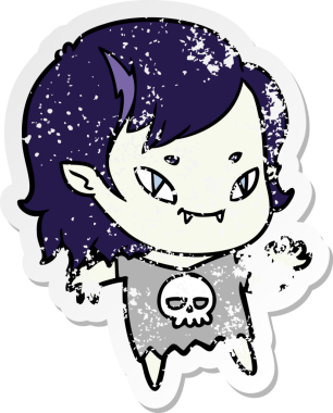 Bir insan tarafından çizilmiş, karikatür dostu vampir kızın sıkıntılı çıkartması.