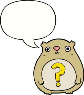 Bir insan tarafından çizilmiş konuşma baloncuğu olan meraklı çizgi film ayısı.