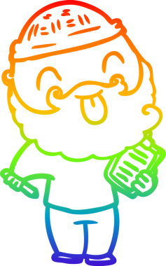 Gökkuşağı gradyan çizgisi sakallı bir adamın bir insan tarafından çizilmiş dili.