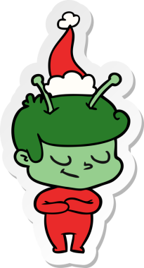 Bir insan tarafından çizilmiş Noel Baba şapkası giymiş bir uzay adamının dostane el yazısı.