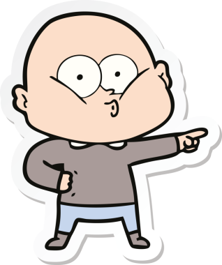 Bir insan tarafından çizilmiş kel bir adamın çıkartması.