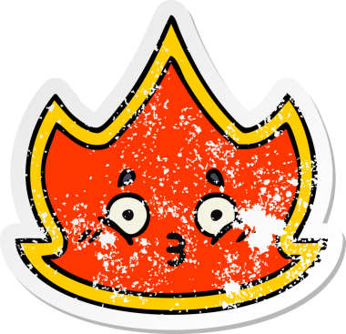 Bir insan tarafından çizilmiş şirin bir çizgi film yangınının sıkıntılı çıkartması.