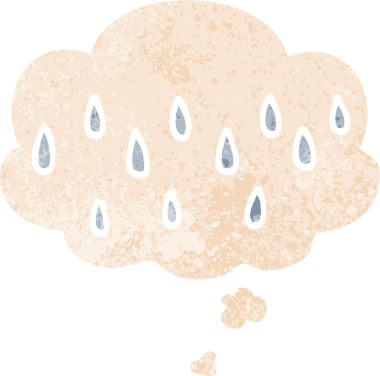 Düşünce baloncuklu karikatür yağmuru grunge sıkıntılı retro stili bir insan tarafından çizilmiş