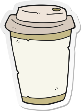 Çizgi film çıkartması. Bir insan tarafından çizilmiş kahveyi çıkar.