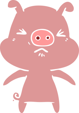 Bir insan tarafından çizilmiş düz renkli çizgi film kızgın domuz.