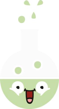 Bir insan tarafından çizilmiş bir test tüpünün düz renk retro karikatürü