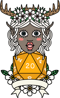 Retro Dövme Tarzı Elf Karakteri Bir insan tarafından çizilmiş doğal 20 zar ile