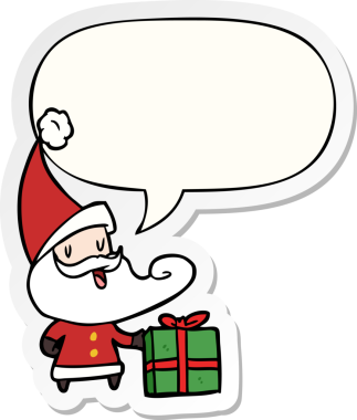 Bir insan tarafından çizilmiş konuşma balonu çıkartmalı Noel Baba çizgi filmi.