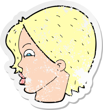 Bir insan tarafından çizilmiş bir karikatür kadın yüzünün gerilimli yapıştırması.