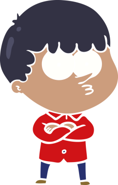 Düz renkli çizgi film meraklısı çocuk bir insan tarafından çizilmiş.