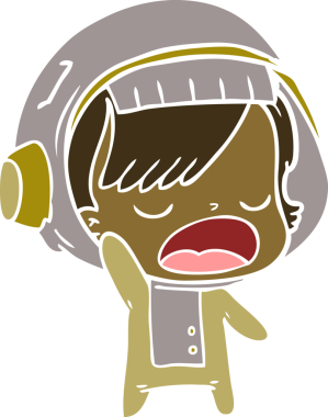 Düz renkli çizgi film astronot kadın bir insan tarafından çizilmiş.