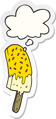 Düşünce baloncuklu dondurma lolipopu bir insan tarafından çizilmiş bir çıkartma.