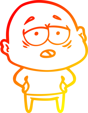 Bir insan tarafından çizilmiş, yorgun, kel bir adamın sıcak çizgi çizimi.