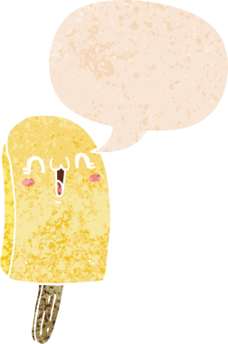 Karikatür donmuş buz lolipopu grunge 'de konuşma baloncuğu bir insan tarafından çizilmiş tedirgin geçmiş dokuma tarzı