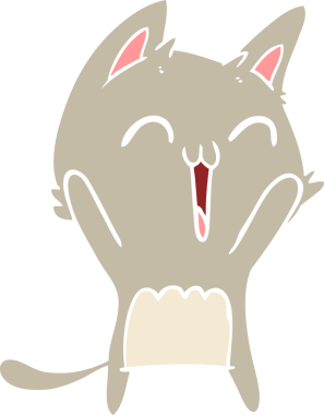 Mutlu düz renkli çizgi film kedisi miyavlıyor bir insan tarafından