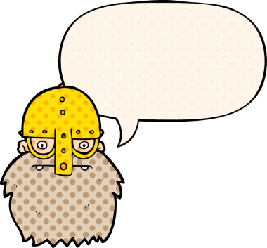 Bir insan tarafından çizilmiş çizgi roman tarzında konuşma balonu olan viking yüzü.