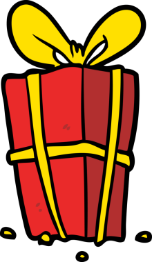 Bir insan tarafından çizilmiş bir fiyonk ile paketlenmiş karikatür Noel hediyesi