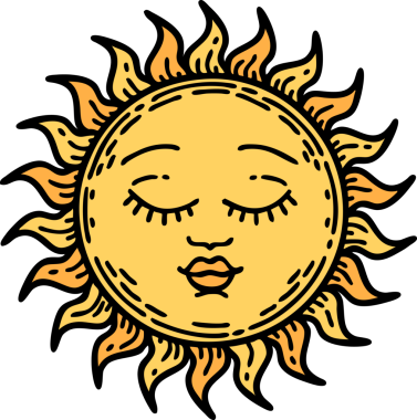 Bir insan tarafından çizilmiş geleneksel güneş şeklinde dövme.