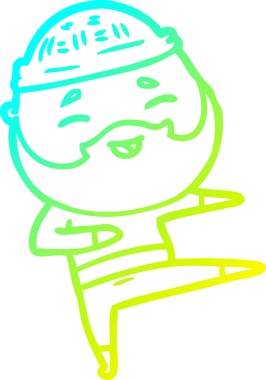 Bir insan tarafından çizilmiş, mutlu, sakallı, çizgi film karakteri.