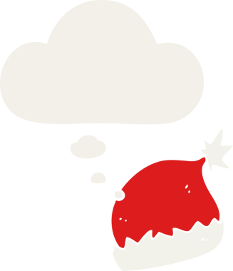 Düşünce baloncuklu çizgi film Noel Baba şapkası insan tarafından çizilmiş.