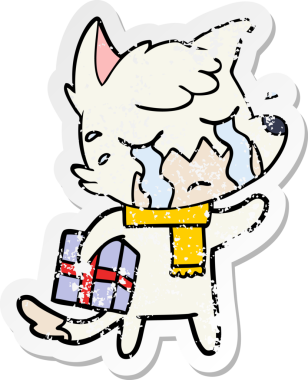 Bir insan tarafından çizilmiş ağlayan bir Noel tilkisi çizgi filminin hüzünlü çıkartması.