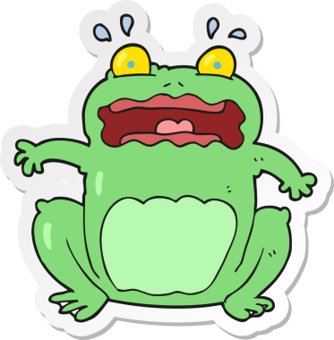 Bir insan tarafından çizilmiş komik, korkmuş bir kurbağanın çıkartması.