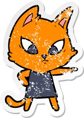 Bir insan tarafından çizilmiş kafası karışmış bir çizgi film kedisinin sıkıntılı çıkartması.