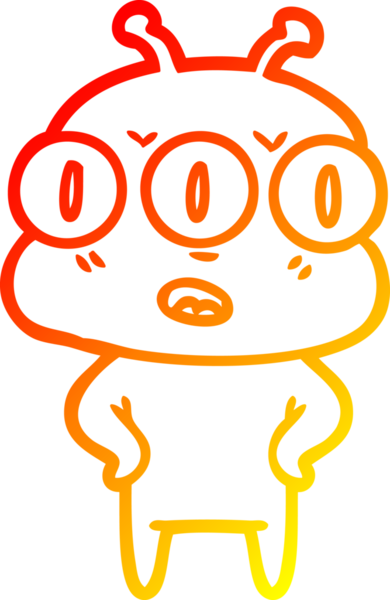 Bir insan tarafından çizilmiş kızgın üç gözlü bir uzaylının sıcak çizgi çizimi