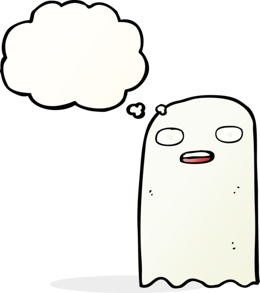 Bir insan tarafından çizilmiş düşünce baloncuklu komik çizgi film hayaleti.