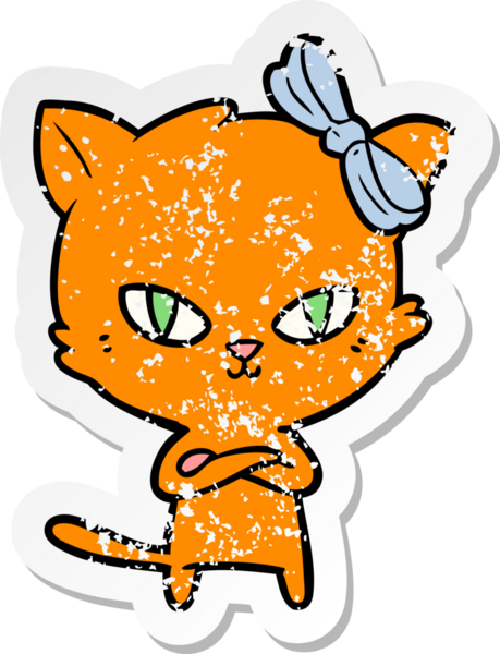 Bir insan tarafından çizilmiş şirin bir çizgi film kedisinin sıkıntılı çıkartması.