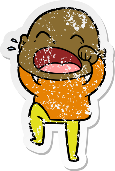 Bir insan tarafından çizilmiş kel bir adam diye bağıran bir çizgi film çıkartması.