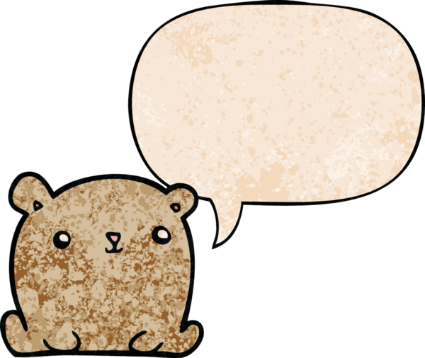 Bir insan tarafından çizilmiş eski tarz konuşma baloncuğu olan sevimli çizgi film ayısı.