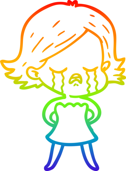 Gökkuşağı gradyan çizimi bir insan tarafından çizilmiş ağlayan bir çizgi kız çizimi