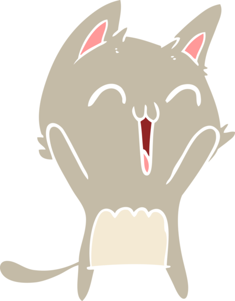 Mutlu düz renkli çizgi film kedisi miyavlıyor bir insan tarafından