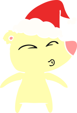 Bir insan tarafından çizilmiş Noel Baba şapkası giyen, ıslık çalan bir ayının el çizimi.