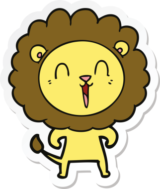 Bir insan tarafından çizilmiş gülen aslanın çıkartması.