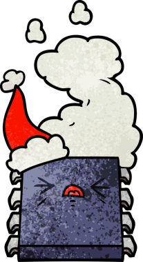 Aşırı ısınan bir bilgisayar çipinin insan tarafından çizilmiş el çizimi bir Noel Baba şapkası.