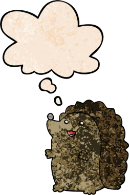 çizgi film mutlu kirpi düşünce baloncuğu ile grunge doku bir insan tarafından çizilmiş