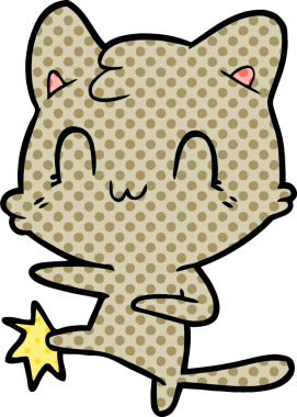 Bir insan tarafından çizilmiş mutlu kedi tekmesi çizgi filmi.