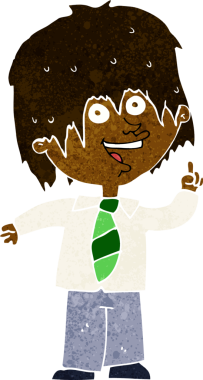 Bir insan tarafından çizilmiş bir fikri olan karikatür okulu çocuğu.