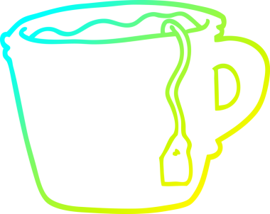 Bir insan tarafından çizilen sıcak çay karikatürünün soğuk gradyan çizimi.