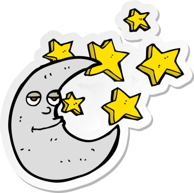 Bir insan tarafından çizilmiş mutlu bir ayın çıkartması.