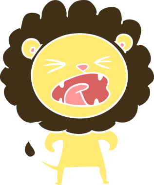 Bir insan tarafından çizilmiş düz renk çizgi film kızgın aslan