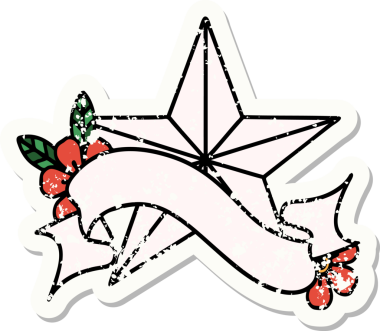 Bir insan tarafından çizilmiş bir yıldızın sancağı olan eski bir etiket.