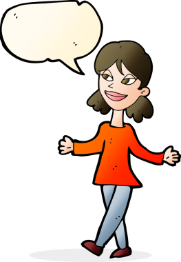 Bir insan tarafından çizilen konuşma baloncuğuyla ilgili endişesi olmayan çizgi film kadını.