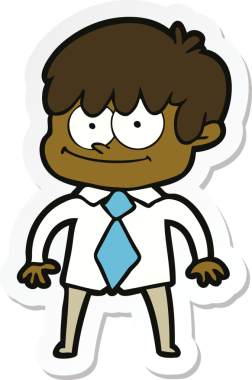 Bir insan tarafından çizilmiş mutlu bir çizgi film karakterinin çıkartması.