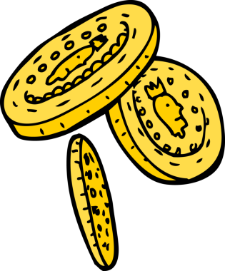 Bir insan tarafından çizilmiş bozuk paralar.