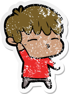 Bir insan tarafından çizilmiş, sıkıntılı bir çizgi film çıkartması.