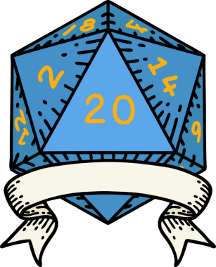 Retro Dövme Biçimi Doğal 20 kritik vuruş D20 zar bir insan tarafından çizildi