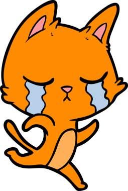 Bir insan tarafından çizilmiş ağlayan çizgi film kedisi.